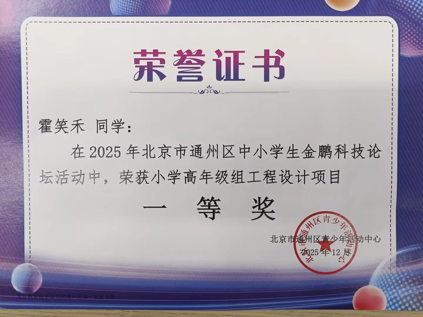 2025 北京市金鹏科技论坛 一等奖